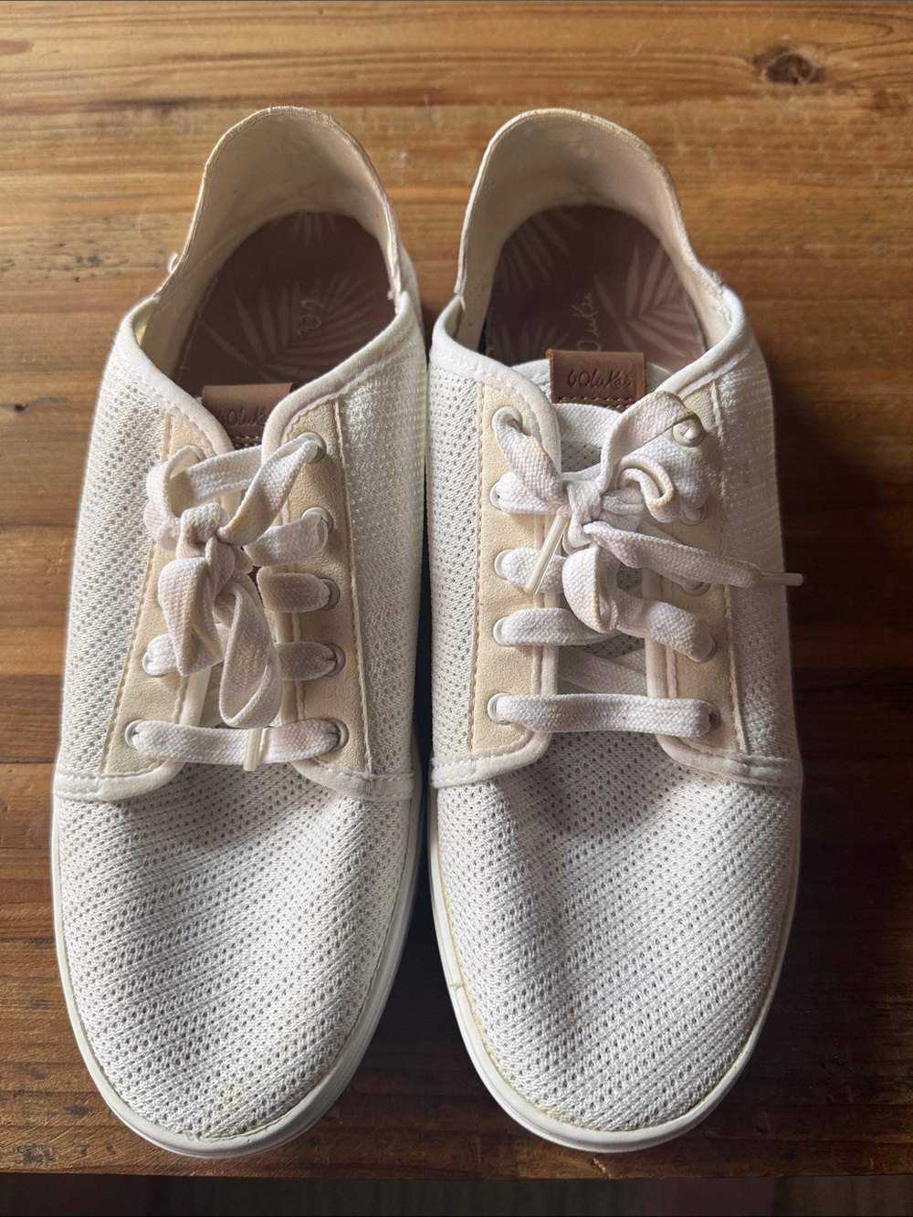 OluKai Women’s Cream Knit Lace-Up Casual Sneakers